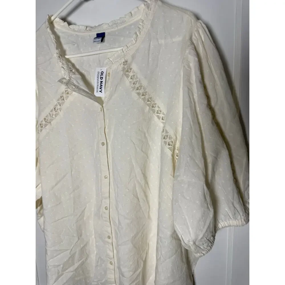 NWT Old Navy 3X Ivory Lace Blouse Cottagecore Romantic Puff Sleeve Prairie Top